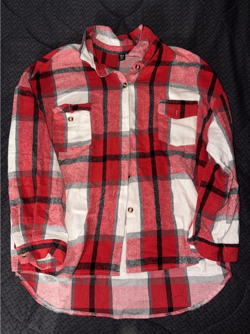 SHEIN Red White and Black Plaid Button-Down Shirt